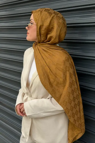 G Desen Ayrobin Pamuk Jakar Şal - Camel
