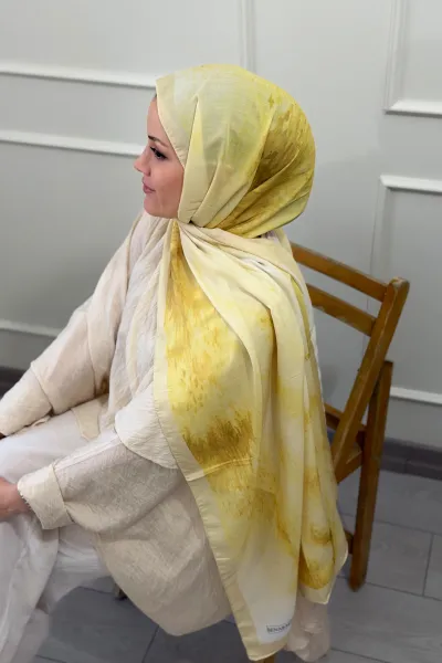 Water Color Desen Soft Pamuk Şal - Butter Yellow