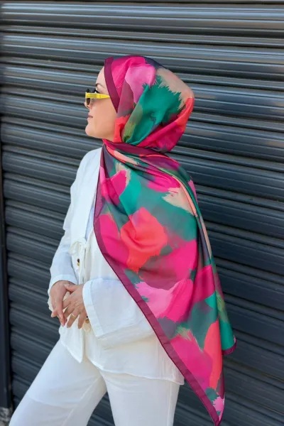 Summer Desen Soft Pamuk Şal - Fuşya