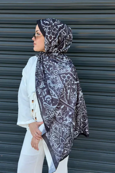 Antique  Desen Soft Pamuk Şal - Siyah
