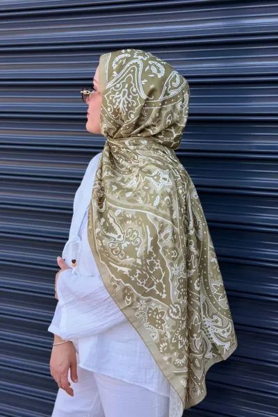 Antique Desen Soft Pamuk Şal - Olive