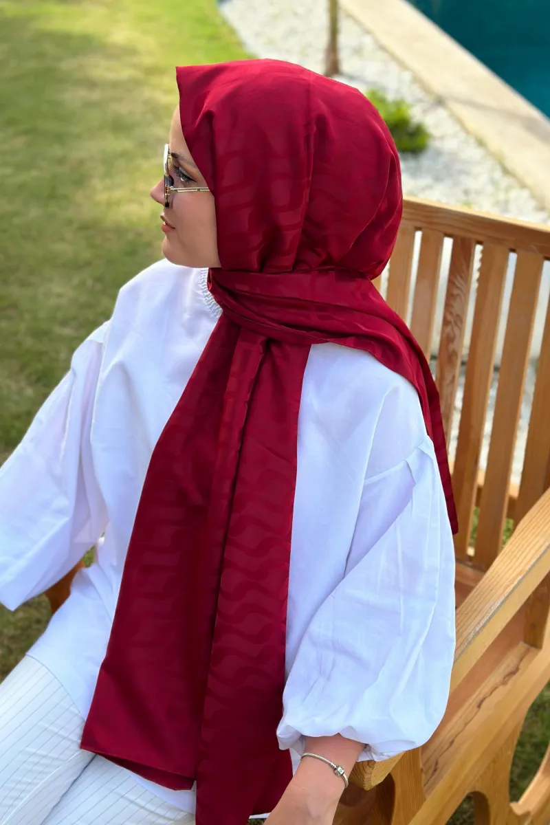 Su Yolu Desen İpeksi Jakar Şal - Bordo - 2