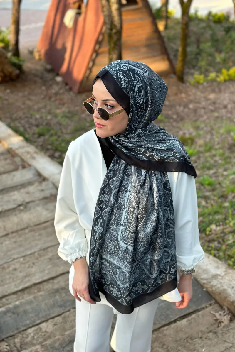 Özel Seri Etro Desen Soft Pamuk Şal -  Siyah - 2