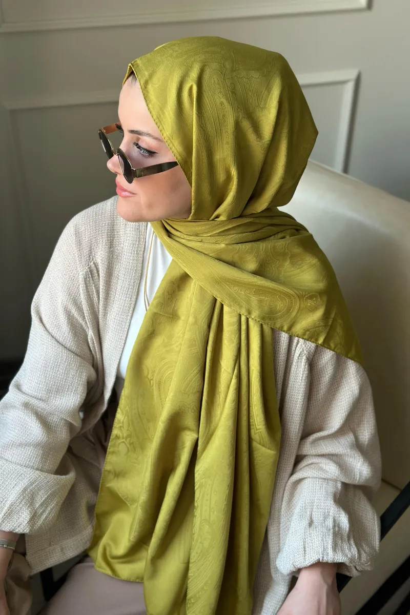 Dokuma Jakar Etnik Desen Şal - Yağ Yeşil  - 2