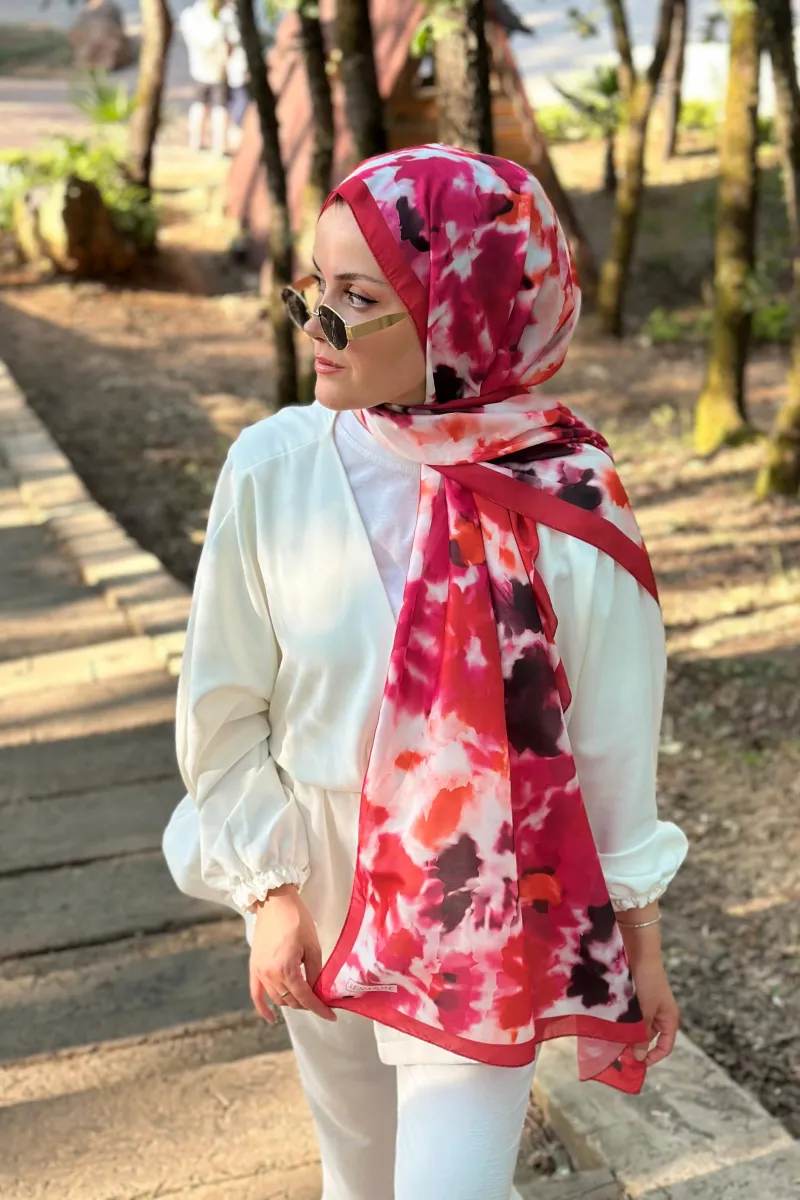 Shine Desen Soft Pamuk Şal - Fuşya - 2