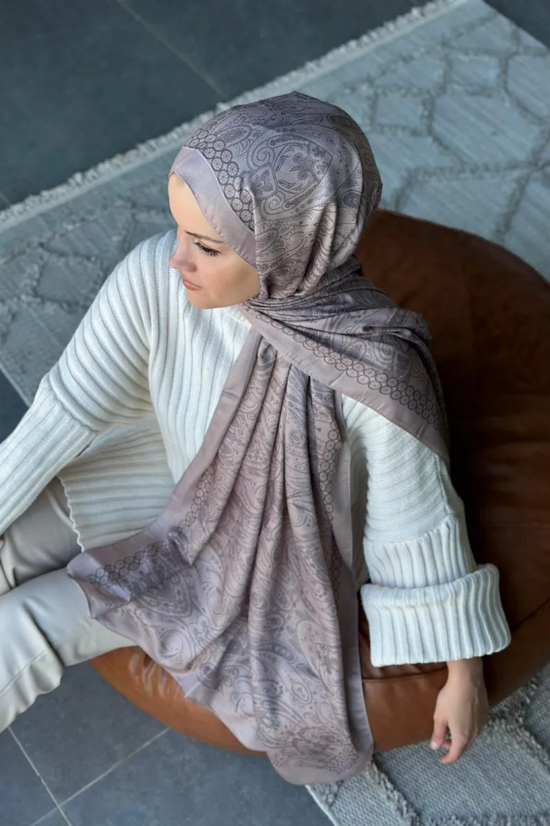Retro Desen Soft Pamuk Şal - Sütlü Kahve - 2