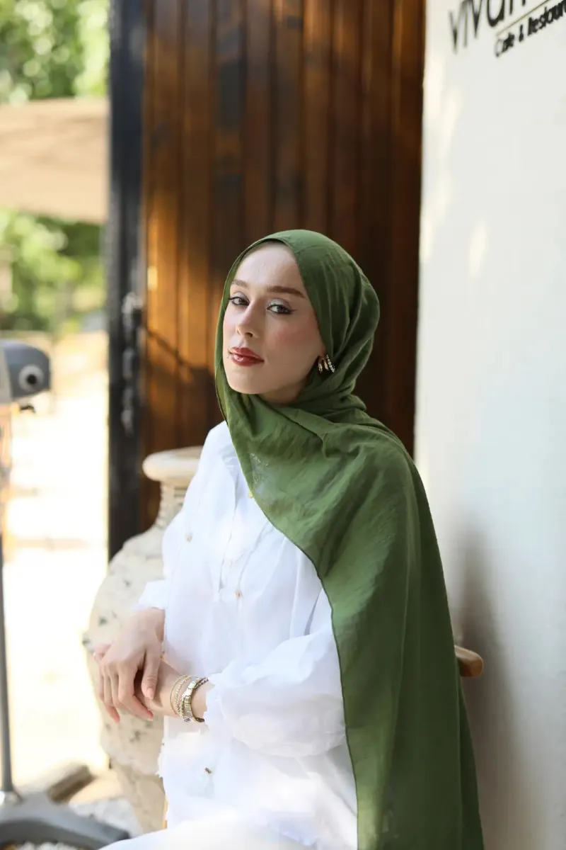 Organic Cotton Comfort Şal - Haki - 2