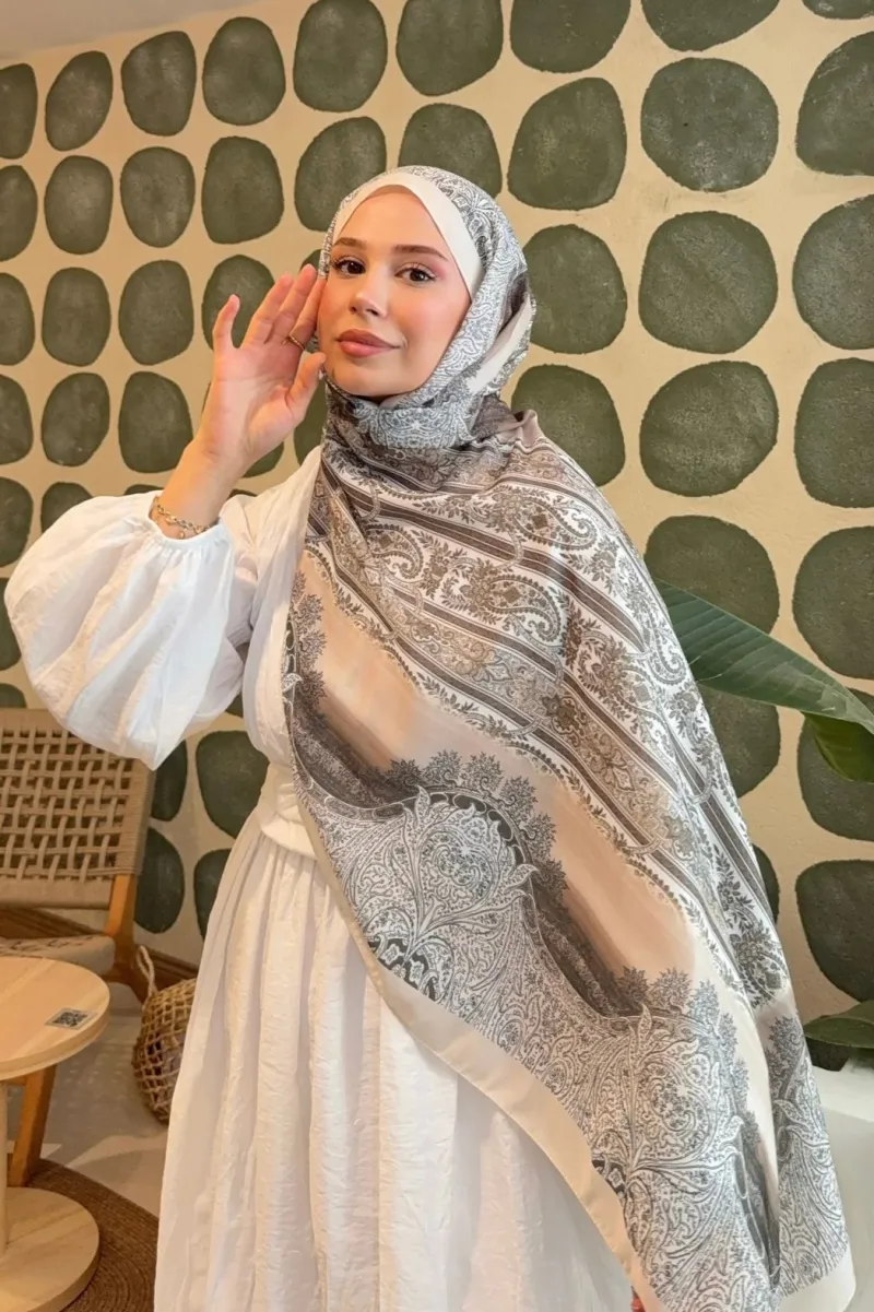 Retro Desen Soft Pamuk Şal - Bej - 2