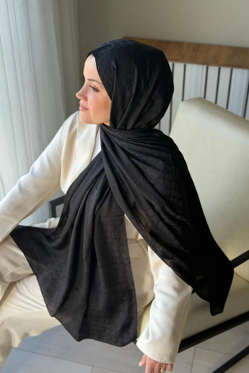 Lora Desen Ayrobin Jakar Şal - Siyah - 2