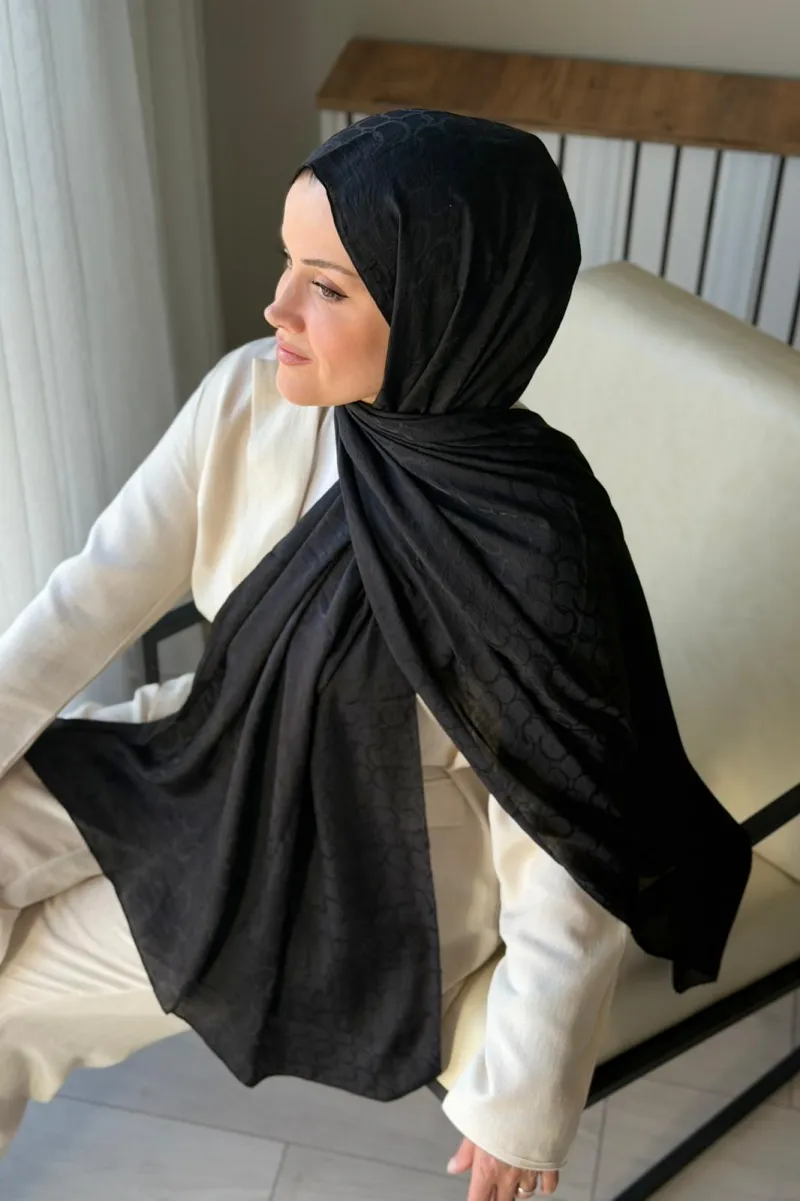 Lora Desen Ayrobin Jakar Şal - Siyah - 3