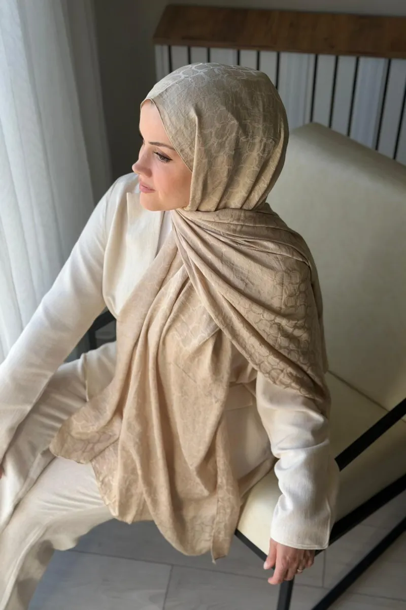 Lora Desen Ayrobin Jakar Şal - Bej - 2