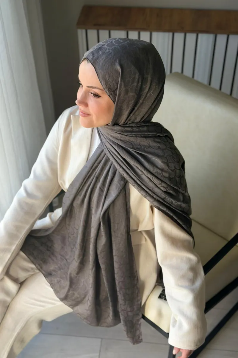 Lora Desen Ayrobin Jakar Şal - Koyu Gri - 2