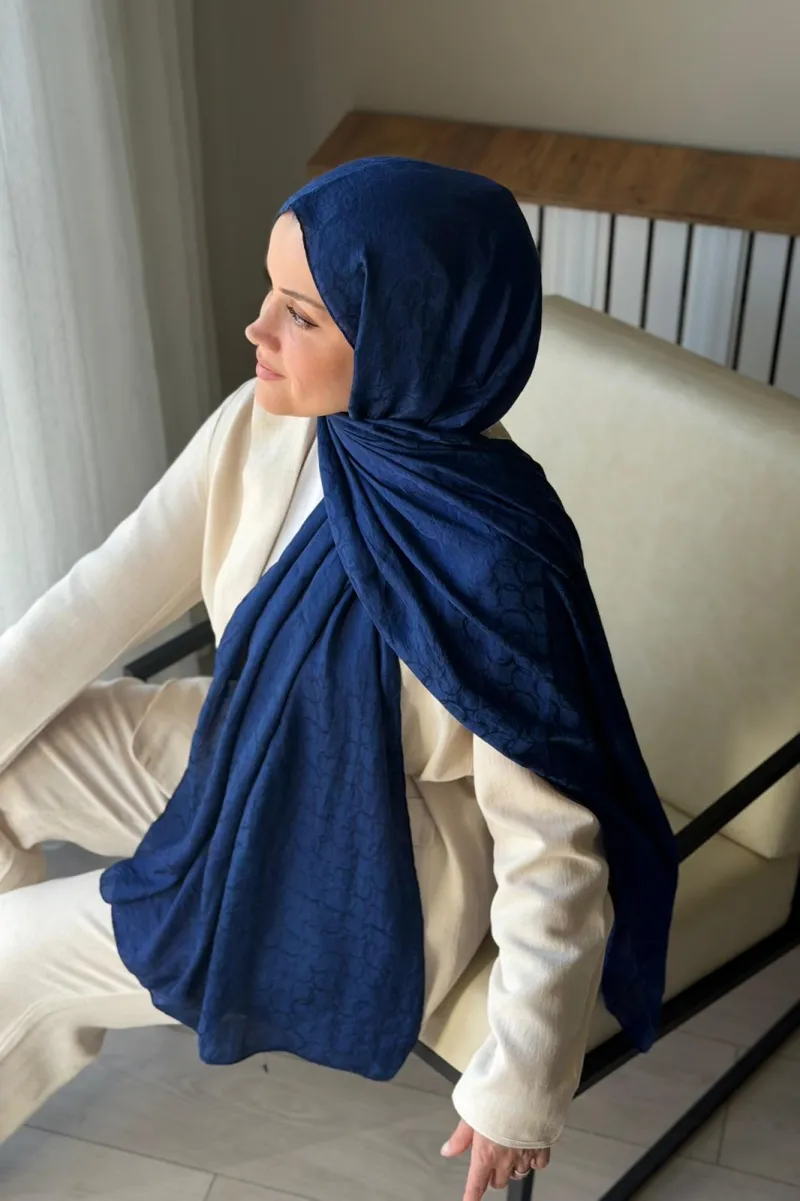 Lora Desen Ayrobin Jakar Şal - Lacivert