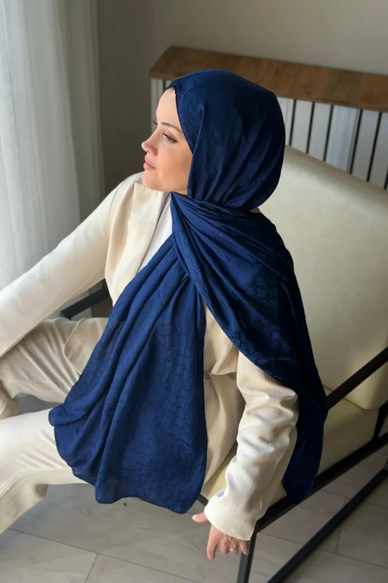Lora Desen Ayrobin Jakar Şal - Lacivert - 2