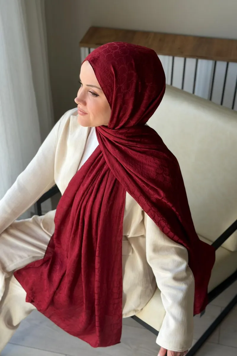 Lora Desen Ayrobin Jakar Şal - Bordo - 3