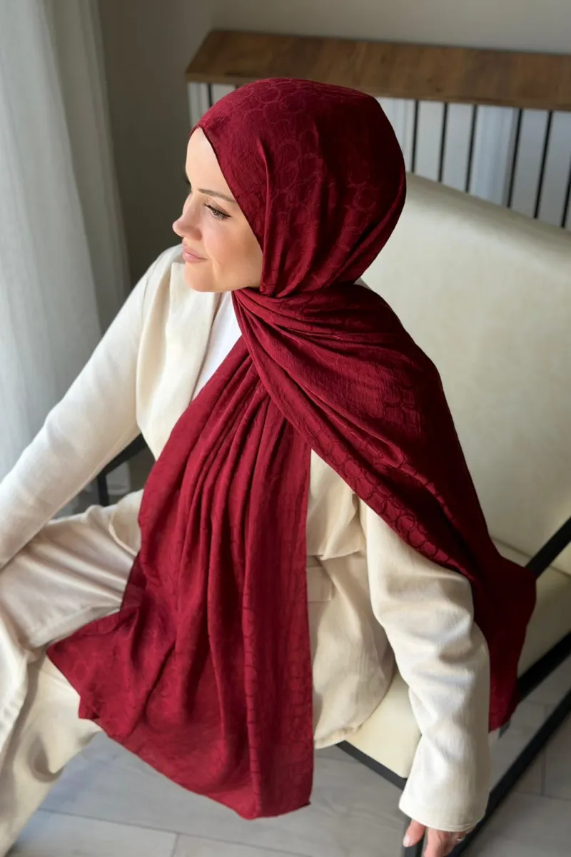 Lora Desen Ayrobin Jakar Şal - Bordo - 2