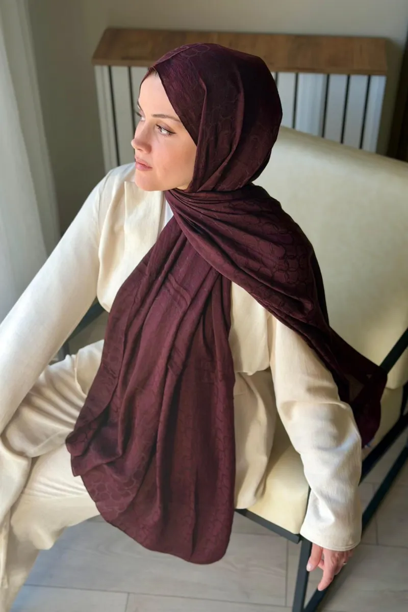Lora Desen Ayrobin Jakar Şal - Mürdüm - 2