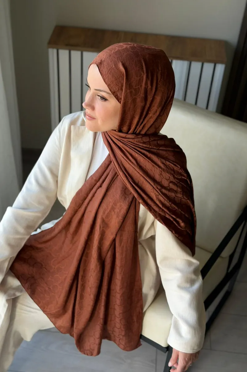 Lora Desen Ayrobin Jakar Şal - Kiremit - 2