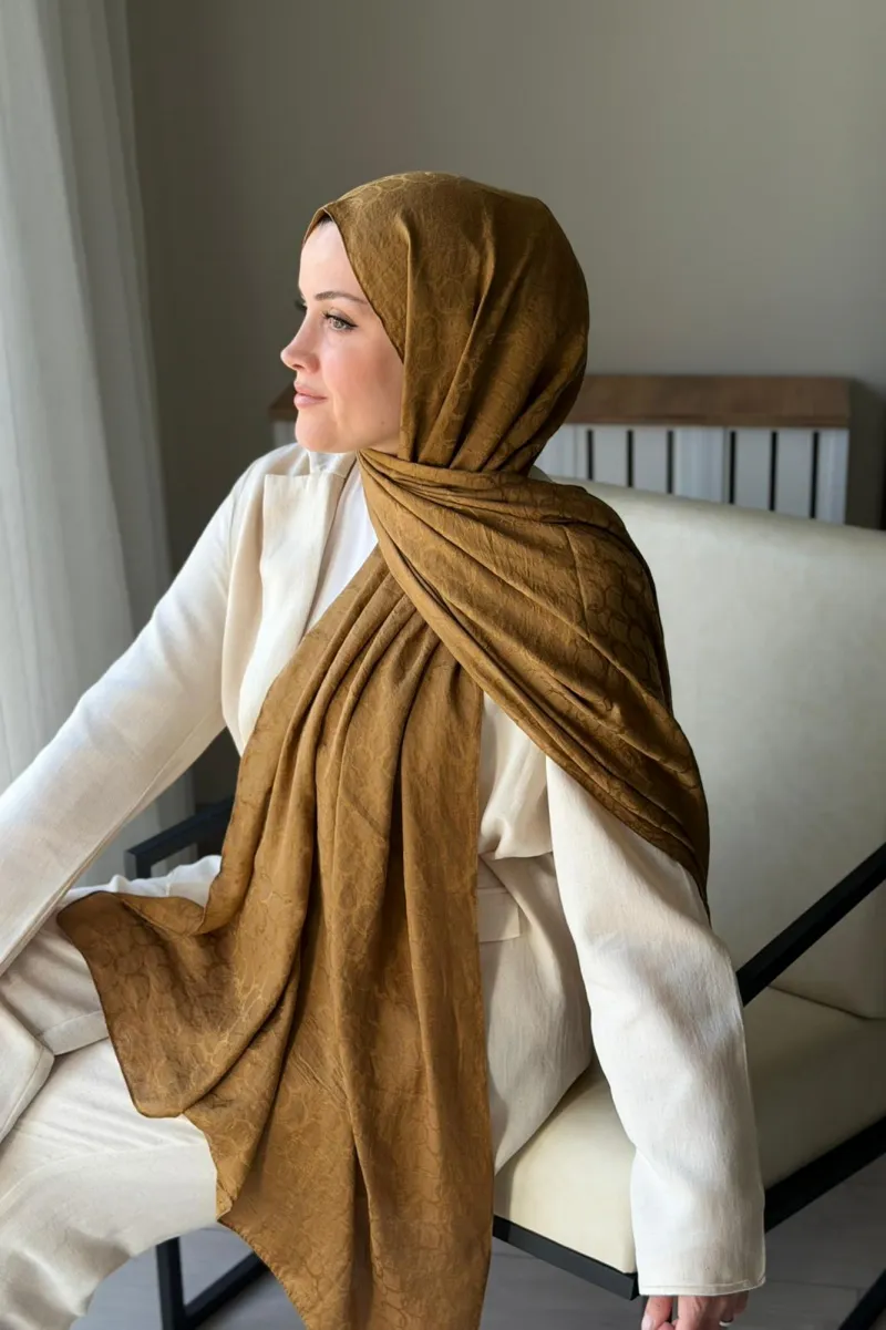 Lora Desen Ayrobin Jakar Şal - Camel - 3