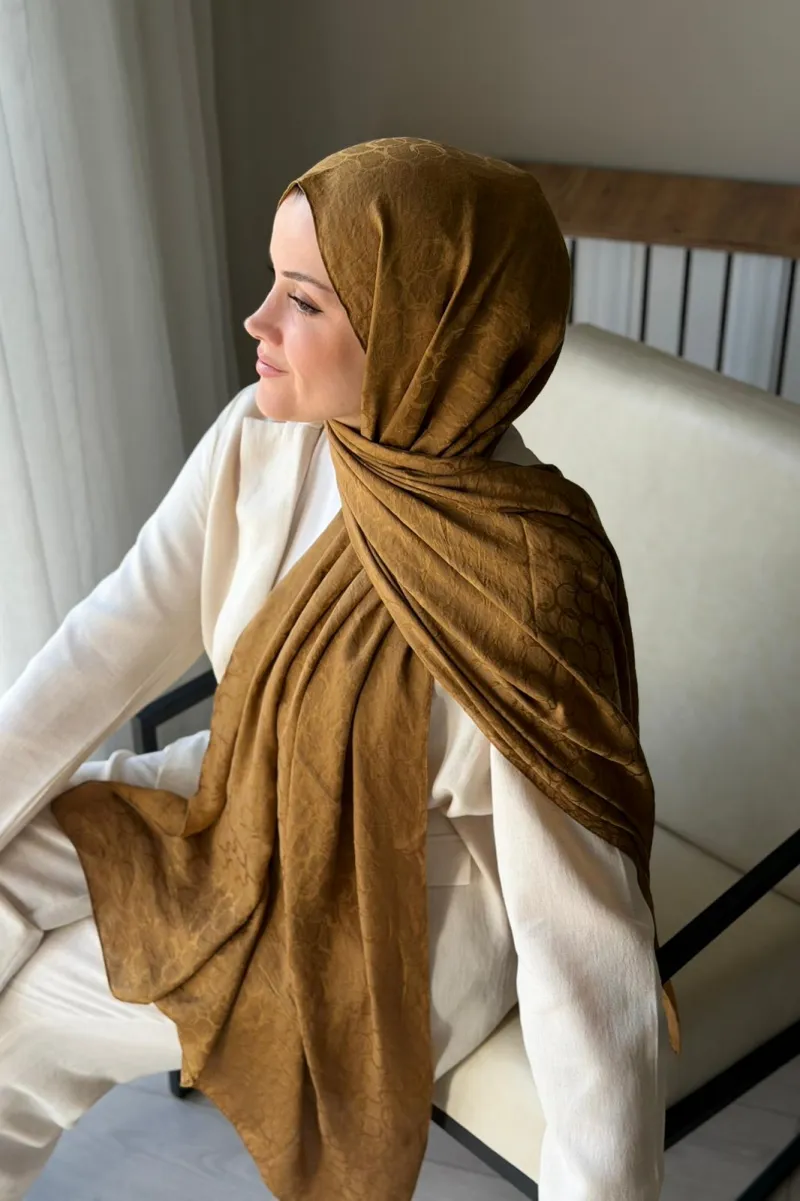 Lora Desen Ayrobin Jakar Şal - Camel