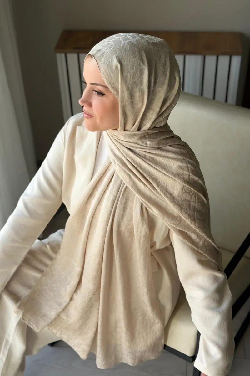 Lora Desen Ayrobin Jakar Şal - Fildişi - 2