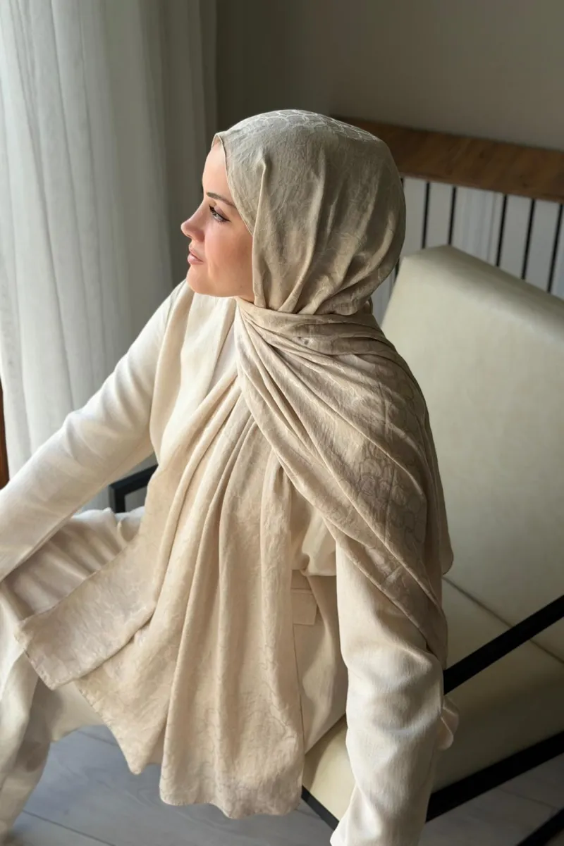 Lora Desen Ayrobin Jakar Şal - Fildişi