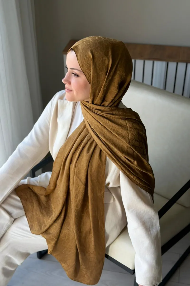 Lora Desen Ayrobin Jakar Şal - Camel - 2