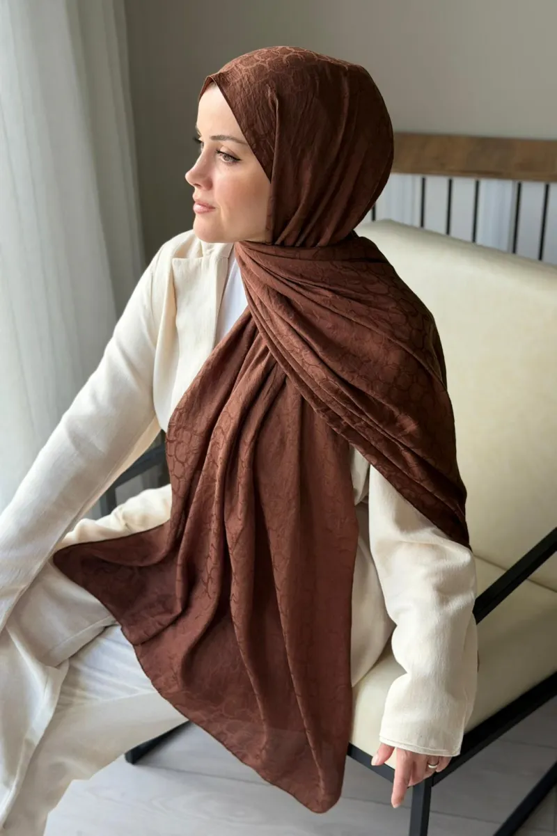 Lora Desen Ayrobin Jakar Şal - Kahverengi - 2