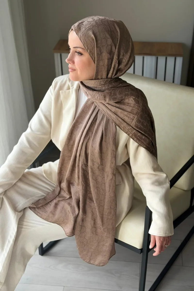 Lora Desen Ayrobin Jakar Şal - Tozlu Kahve - 2