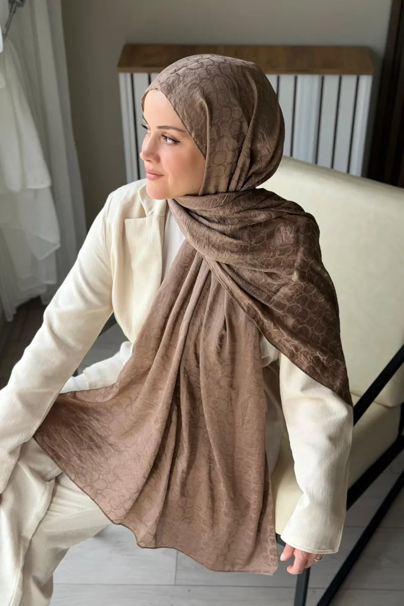 Lora Desen Ayrobin Jakar Şal - Tozlu Kahve