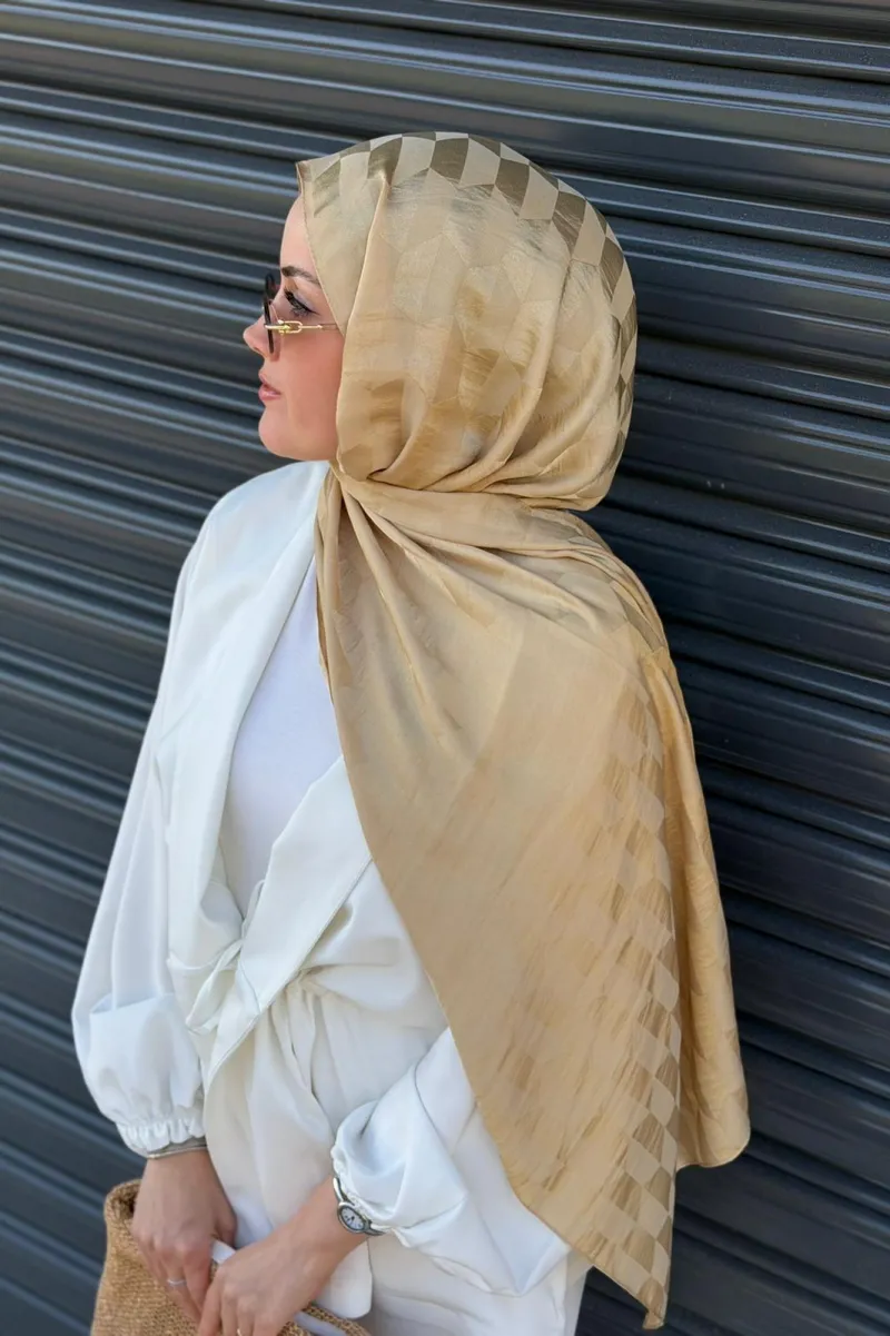 Qoza Desen Pamuk Jakar Şal -  Butter Yellow - 2