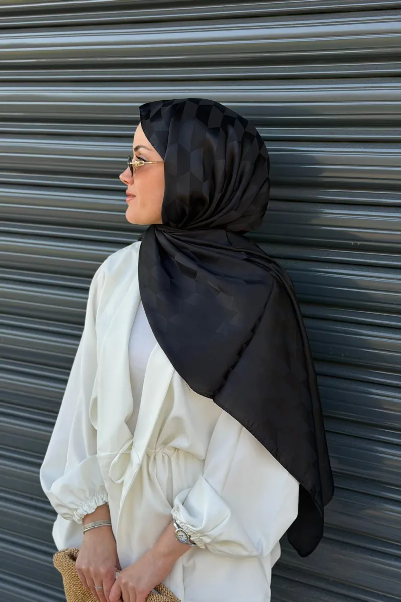 Qoza Desen Pamuk Jakar Şal -  Siyah - 3