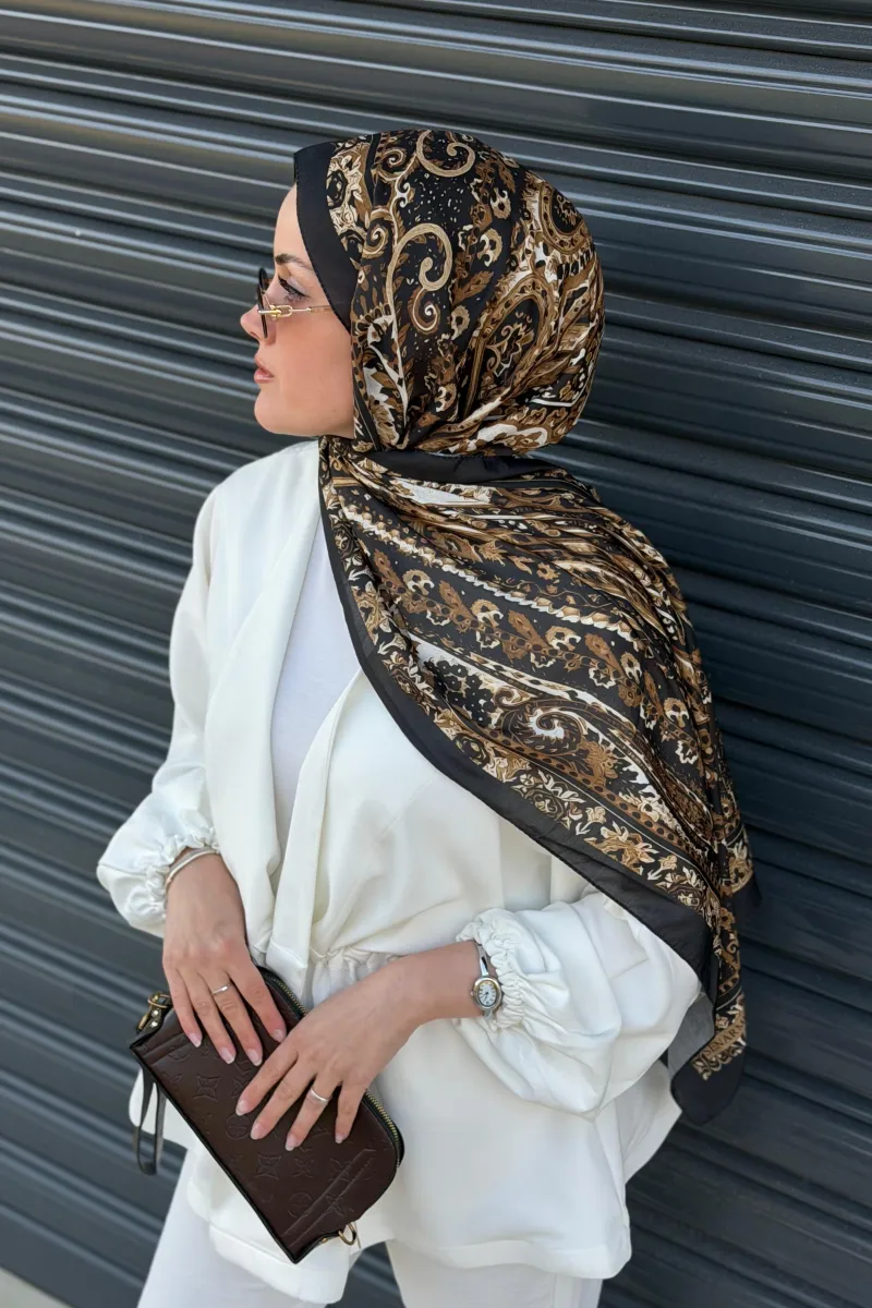 Marline Desen Soft Pamuk Şal - Siyah Gold - 2