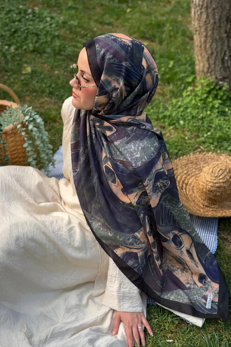 Hifa Desen Soft Pamuk Şal - Siyah - 2