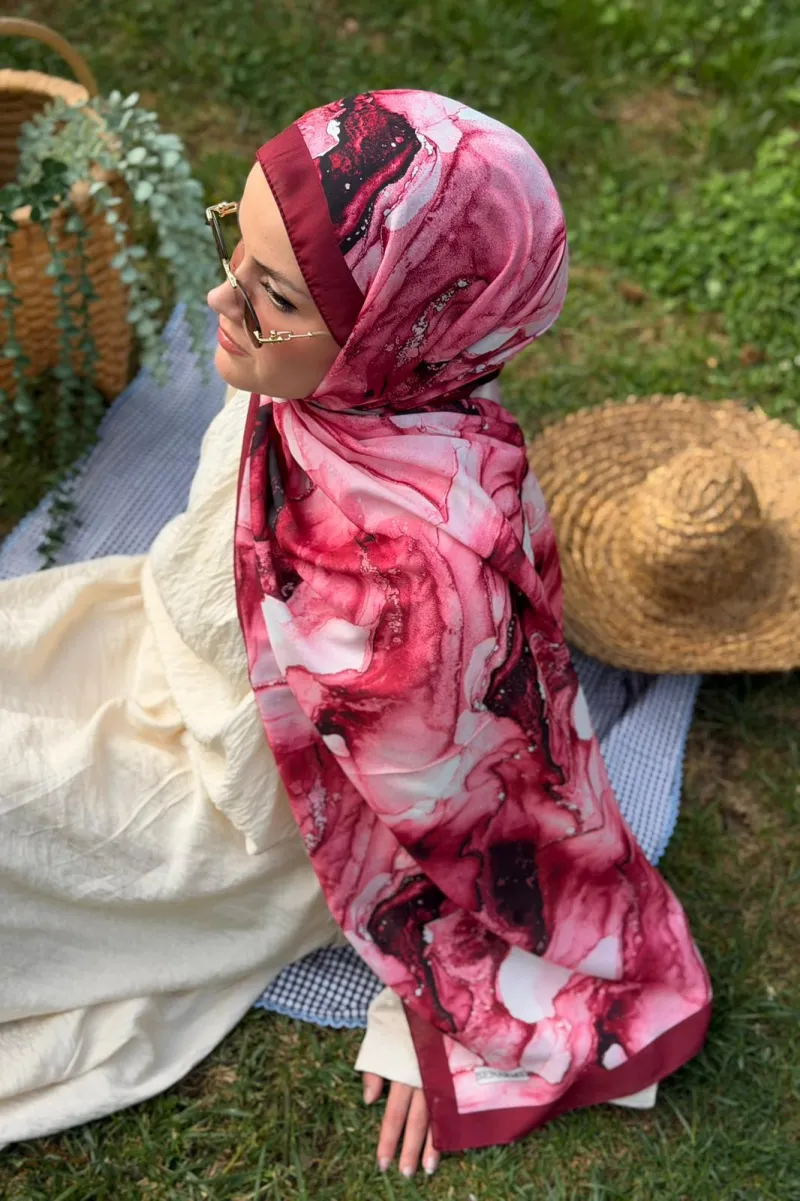 Ahenk Desen Soft Pamuk Şal - Bordo - 3