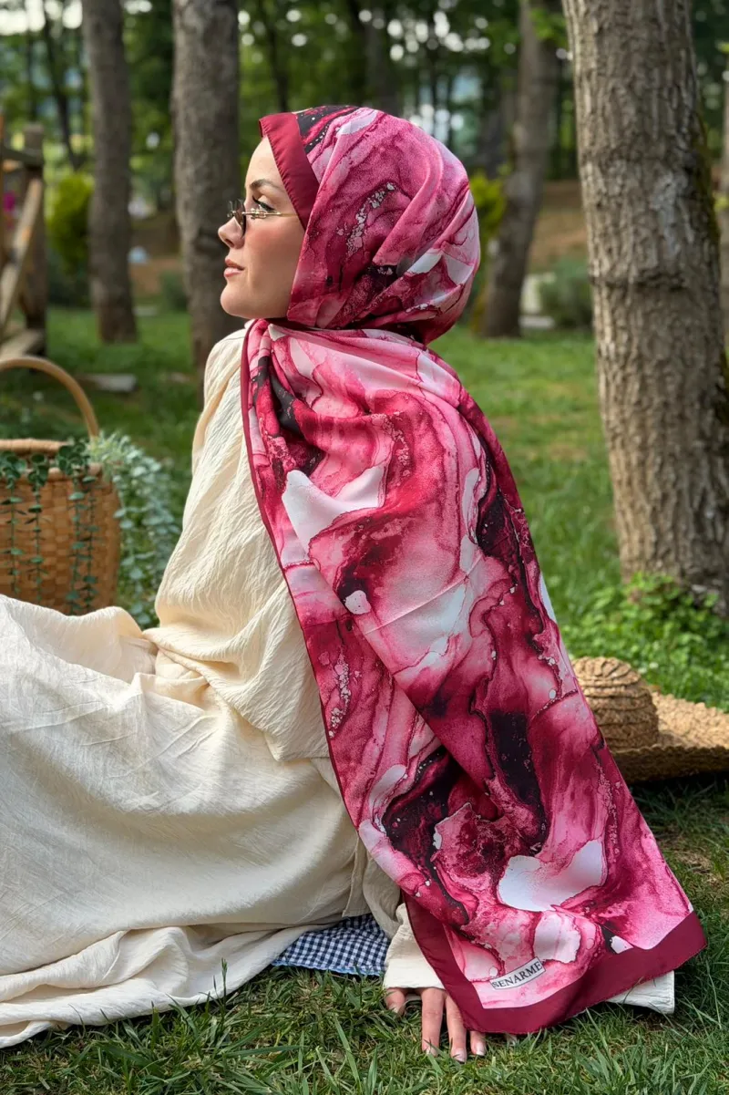 Ahenk Desen Soft Pamuk Şal - Bordo - 2