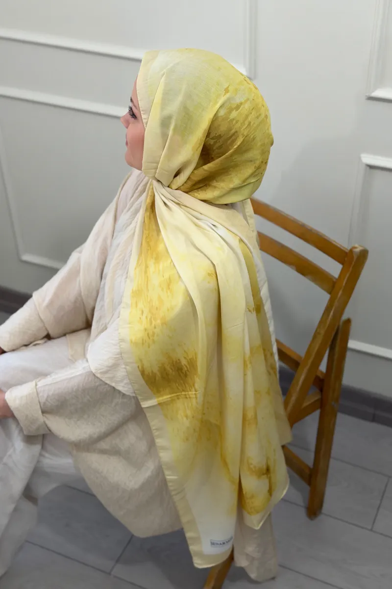 Water Color Desen Soft Pamuk Şal - Butter Yellow - 2