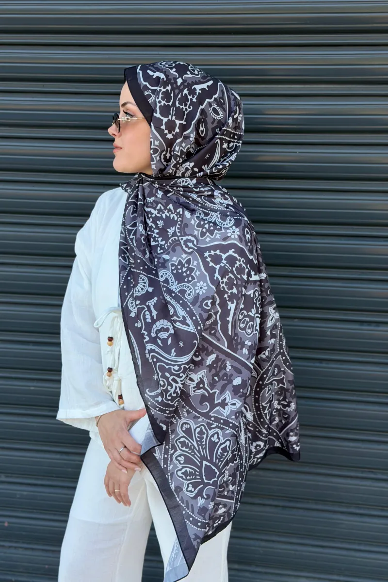 Antique  Desen Soft Pamuk Şal - Siyah