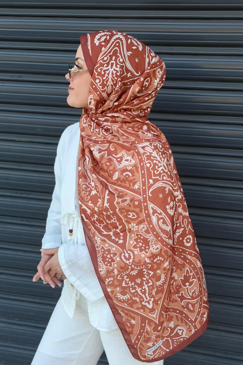 Antique  Desen Soft Pamuk Şal - Tarçın 