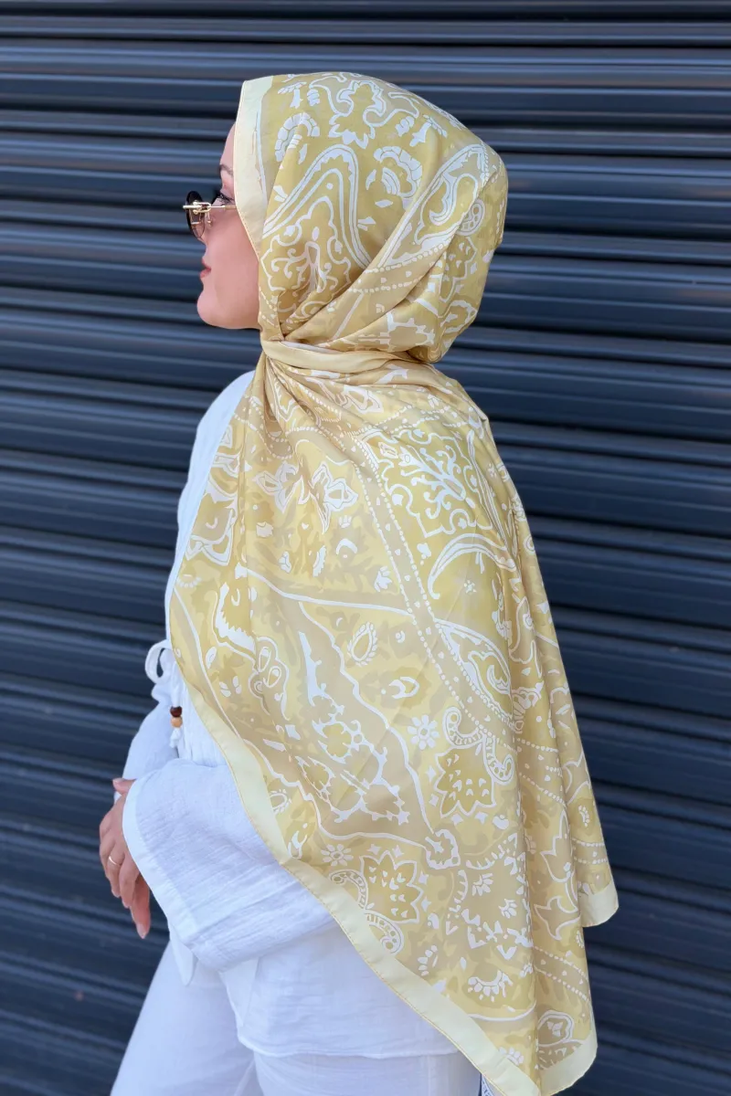 Antique  Desen Soft Pamuk Şal - Sarı 