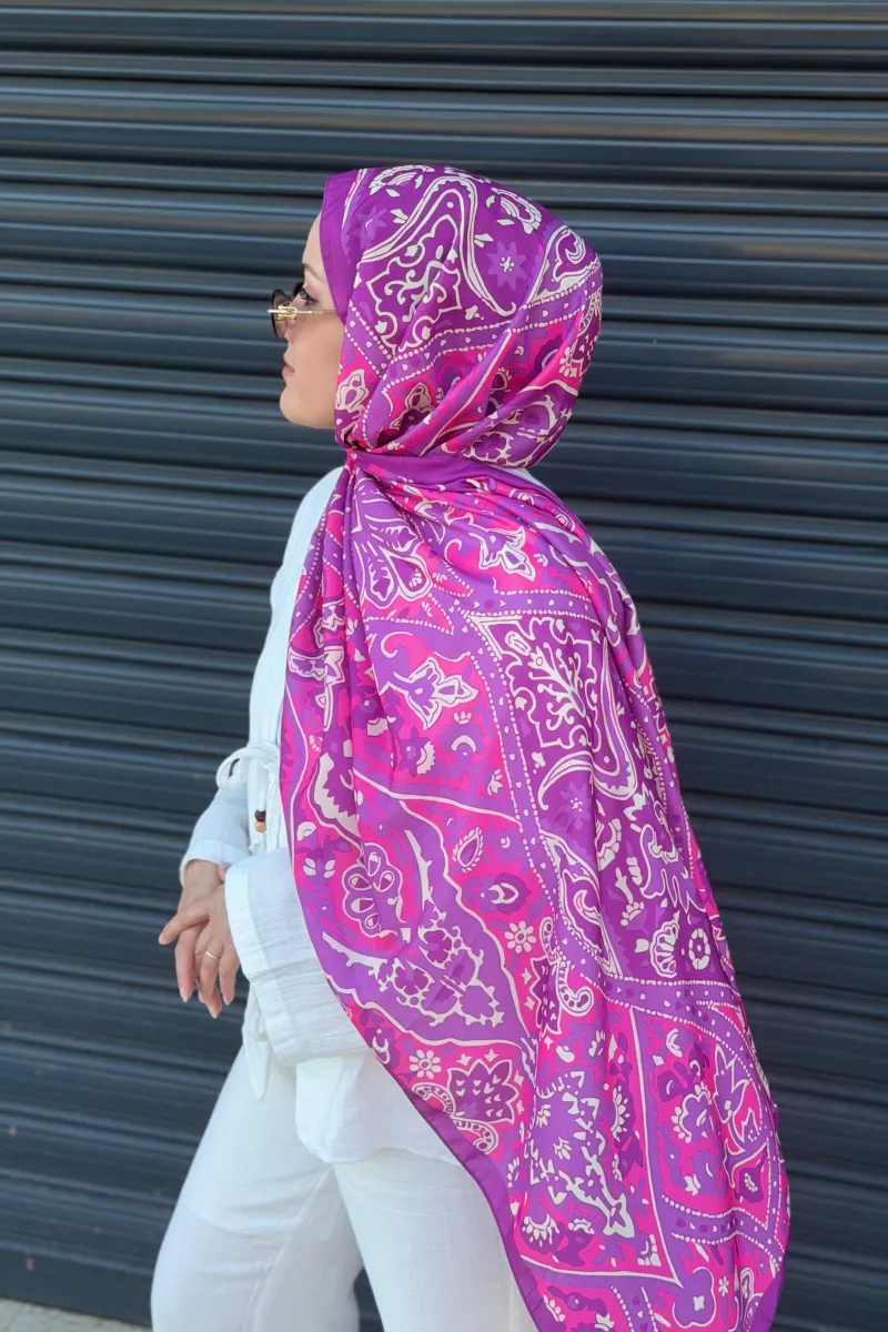 Antique  Desen Soft Pamuk Şal - Fuşya