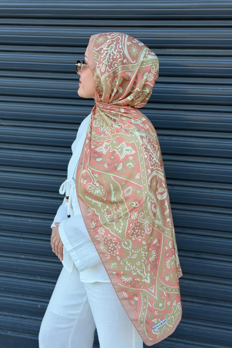 Antique  Desen Soft Pamuk Şal - Kavuniçi - 2