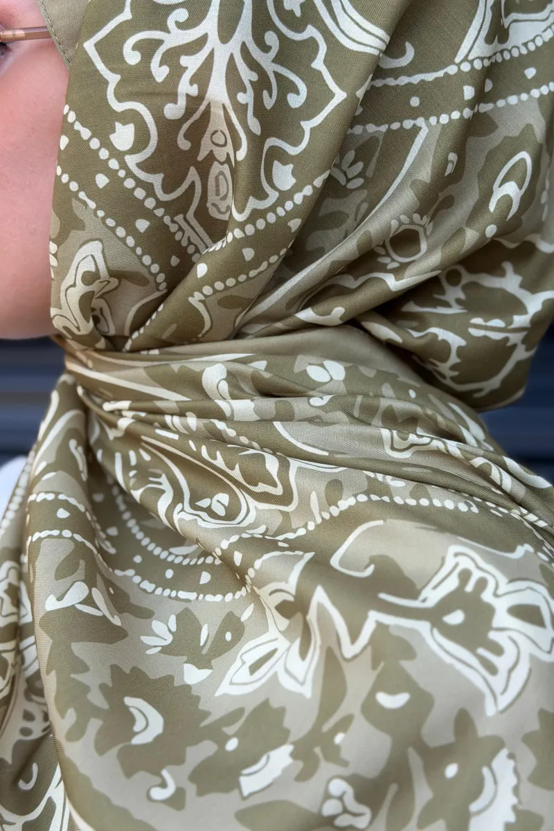 Antique  Desen Soft Pamuk Şal - Olive - 2