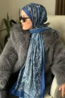 Özel Seri Etro Desen Soft Pamuk Şal -  Açık Lacivert küçük görsel 1