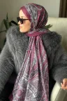 Özel Seri Etro Desen Soft Pamuk Şal - Mürdümm küçük görsel 1