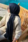 Kazayağı Desen İpeksi Jakar Şal - Lacivert küçük görsel 1