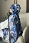Garden Desen Soft Pamuk Şal - Lacivert küçük görsel 1