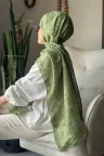Retro Desen Soft Pamuk Şal - Çimen Yeşili küçük görsel 1
