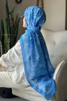 Retro Desen Soft Pamuk Şal - İndigo Mavi küçük görsel 1