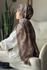Retro Desen Soft Pamuk Şal - Haki küçük görsel 1
